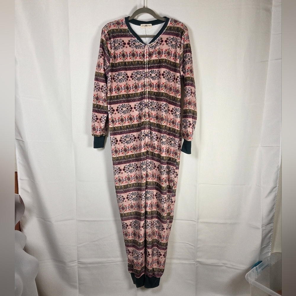 Natural Life Fleece One Piece Pajama ZIPPER Onesie Women's XS / Small Fair ISLE - Picture 2 of 8